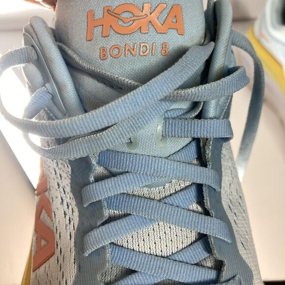 HOKA Bondi 8 Shoes Womens Size 10 B Blue Yellow Max Cushion Road Running 1127952 - Picture 14 of 16